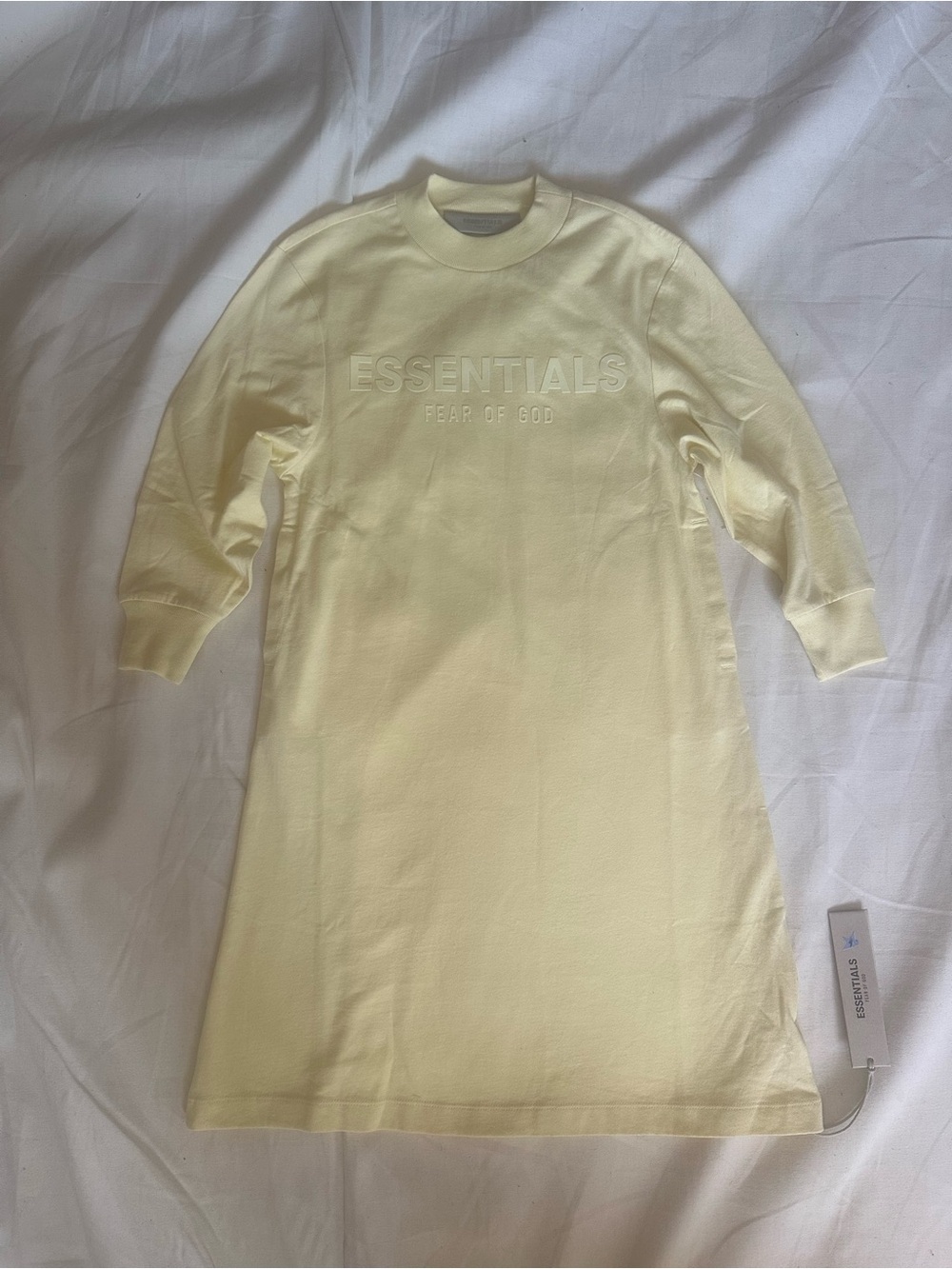 Essentials kids Long Sleeve Crewneck Dress in Pale Yellow